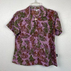 NWT Mad Gringo Women's Purple Hawaiian Short Sleeve Button Up Camp Shirt Size XS